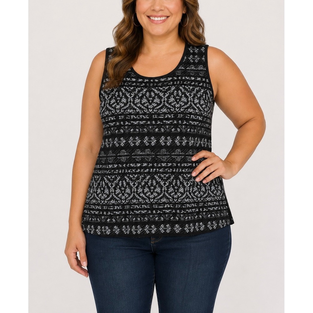 Chico's Sweater Tank Women 3 Black White Geometric Jacquard Knit Dark Academia
